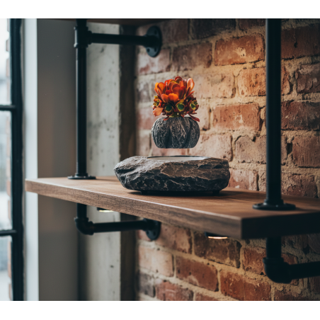 Pot de fleur en lévitation effet marbre avec fleur artificielle