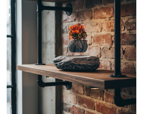 Pot de fleur en lévitation effet marbre avec fleur artificielle