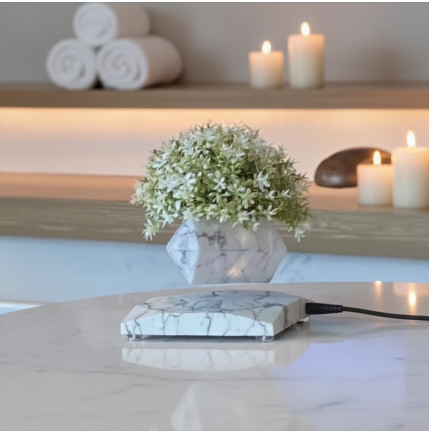 Pot de fleur en lévitation magnétique design marbre géométrique Vase flottant effet marbre avec plante déco moderne